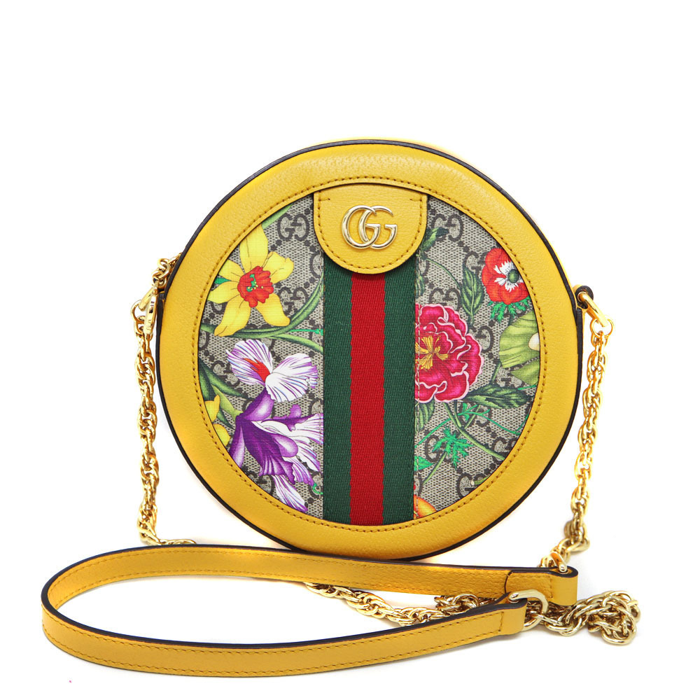 Gucci Offdia GG Shoulder Bag Leather Yellow Beige